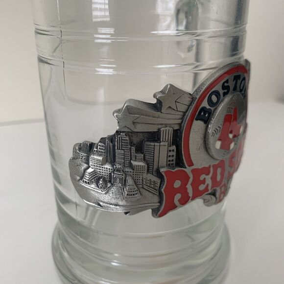 Boston Red Sox Beer Mug Clear Glass 15 Ounce with Silver Tone Metal Logo - Picture 7 of 10